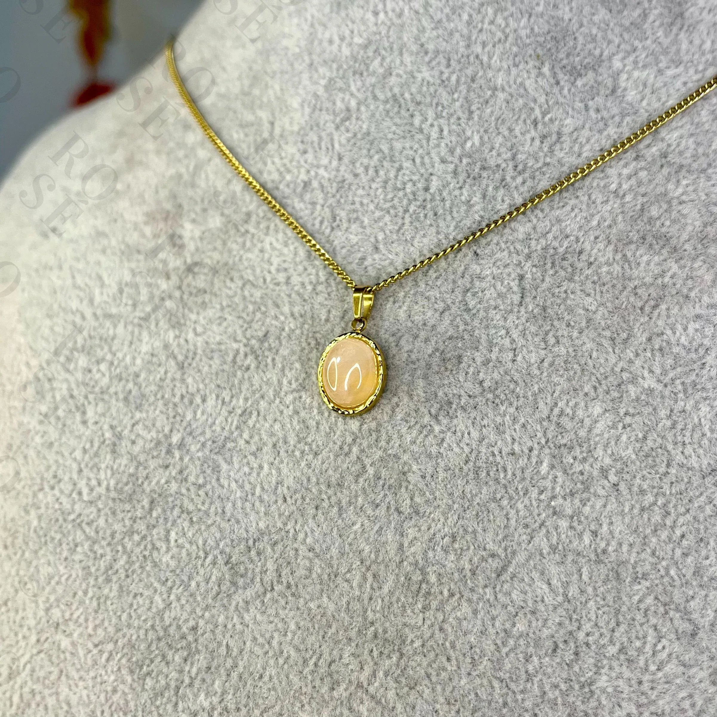 Collar Óvalo Piedra Luna Melocotón - Rosé Bijoux