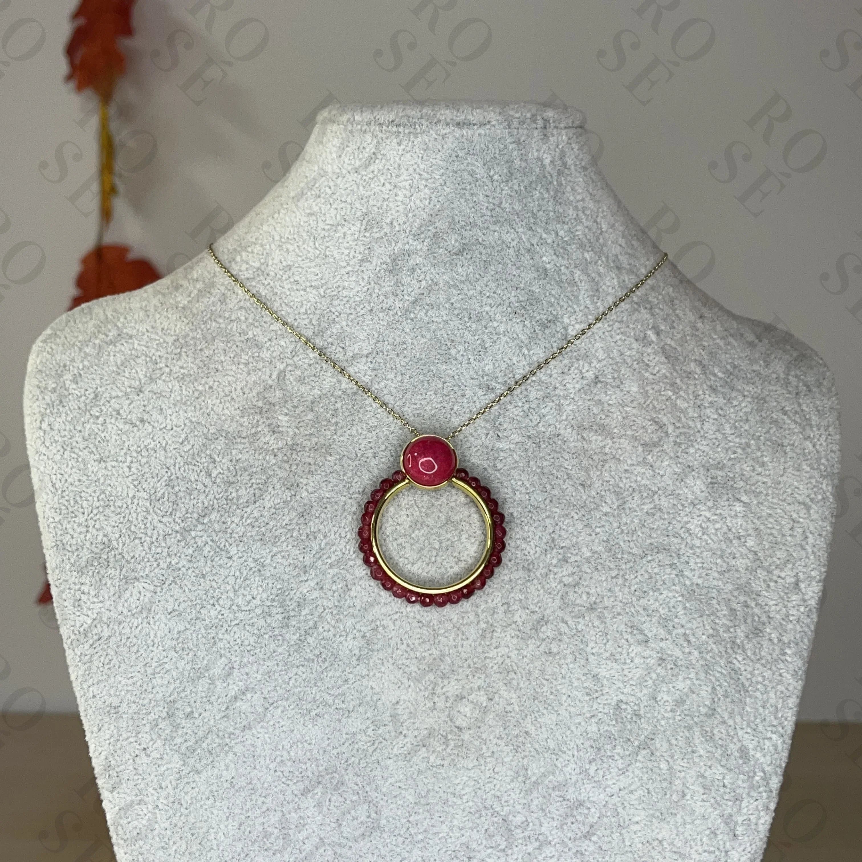 Collar Circulo Ágata Fucsia - Rosé Bijoux